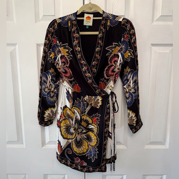 FARM Rio Dresses & Skirts - FARM Rio Maxi Floral Black Wrap Mini Dress Size Small